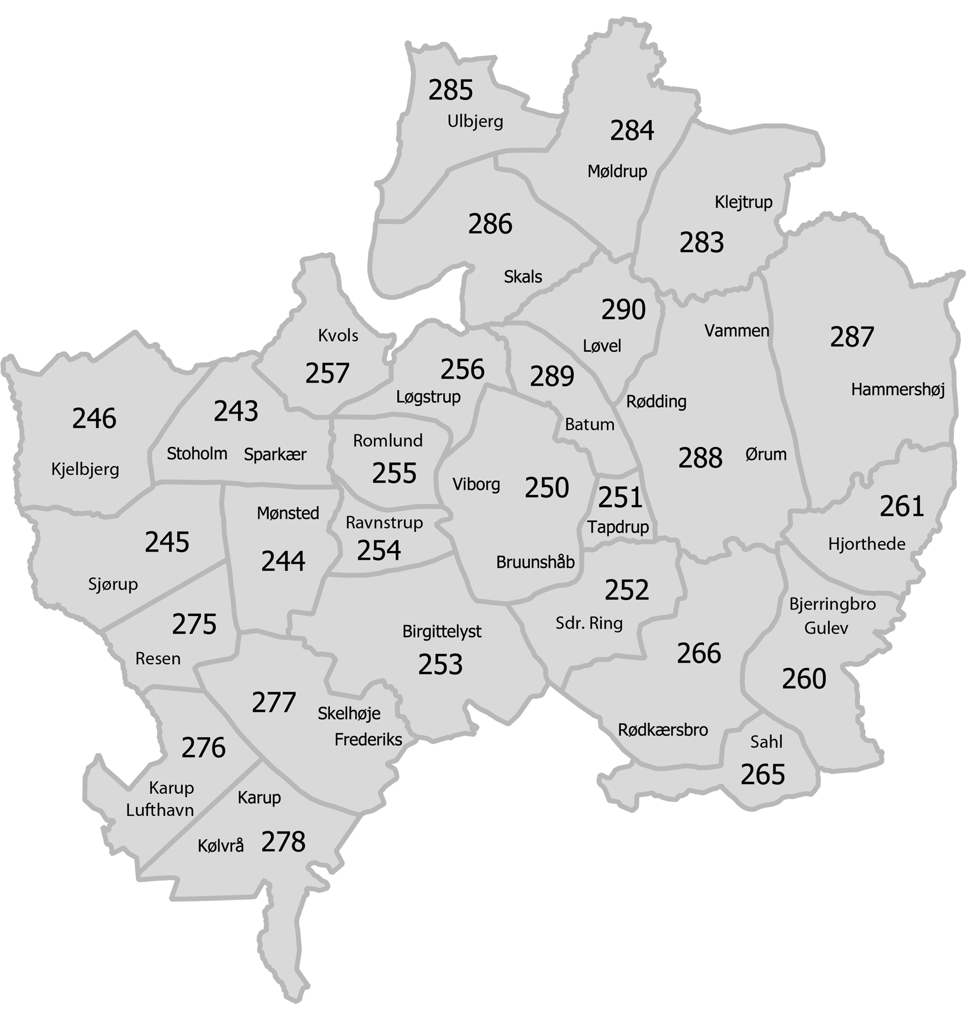 Kort over zonerne i Viborg Kommune